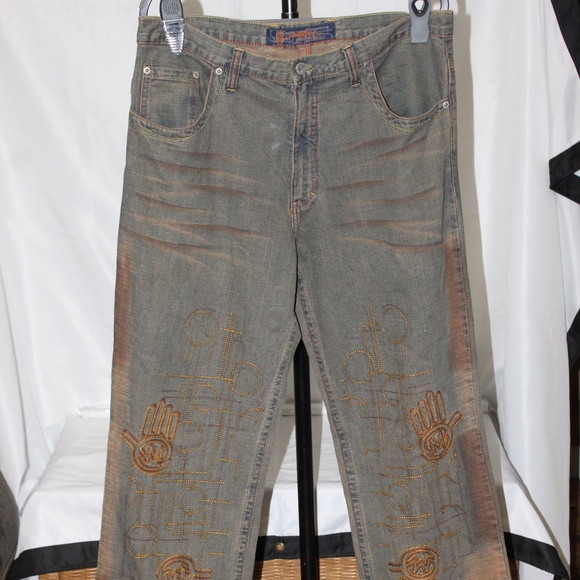Miskeen Originals Abstract Embroidered 90s Hip Hop Jeans. Sz. 36x34 - Picture 1 of 9